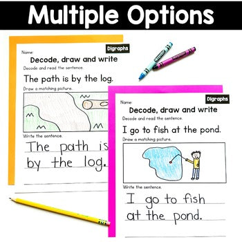 Decode Draw Write Digraphs Words Center | No Prep