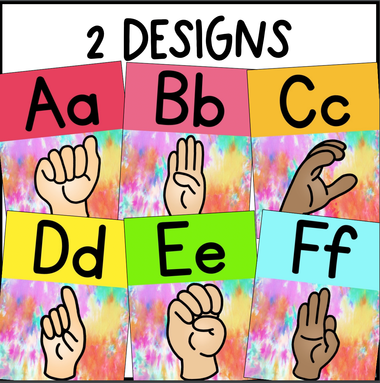 Bright Tie Dye ASL Alphabet Poster |