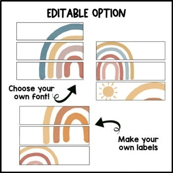 Modern Boho Rainbow Rolling Cart Labels | Editable |