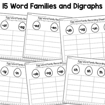 Egg Word Work Center | Word Families | Digraphs | Kindergarten
