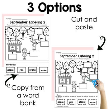 September Labeling Practice Pages
