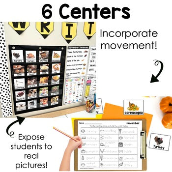 November Reading Centers for Kindergarten