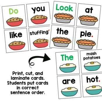 November Sentence Scramble | Centers | Kindergarten