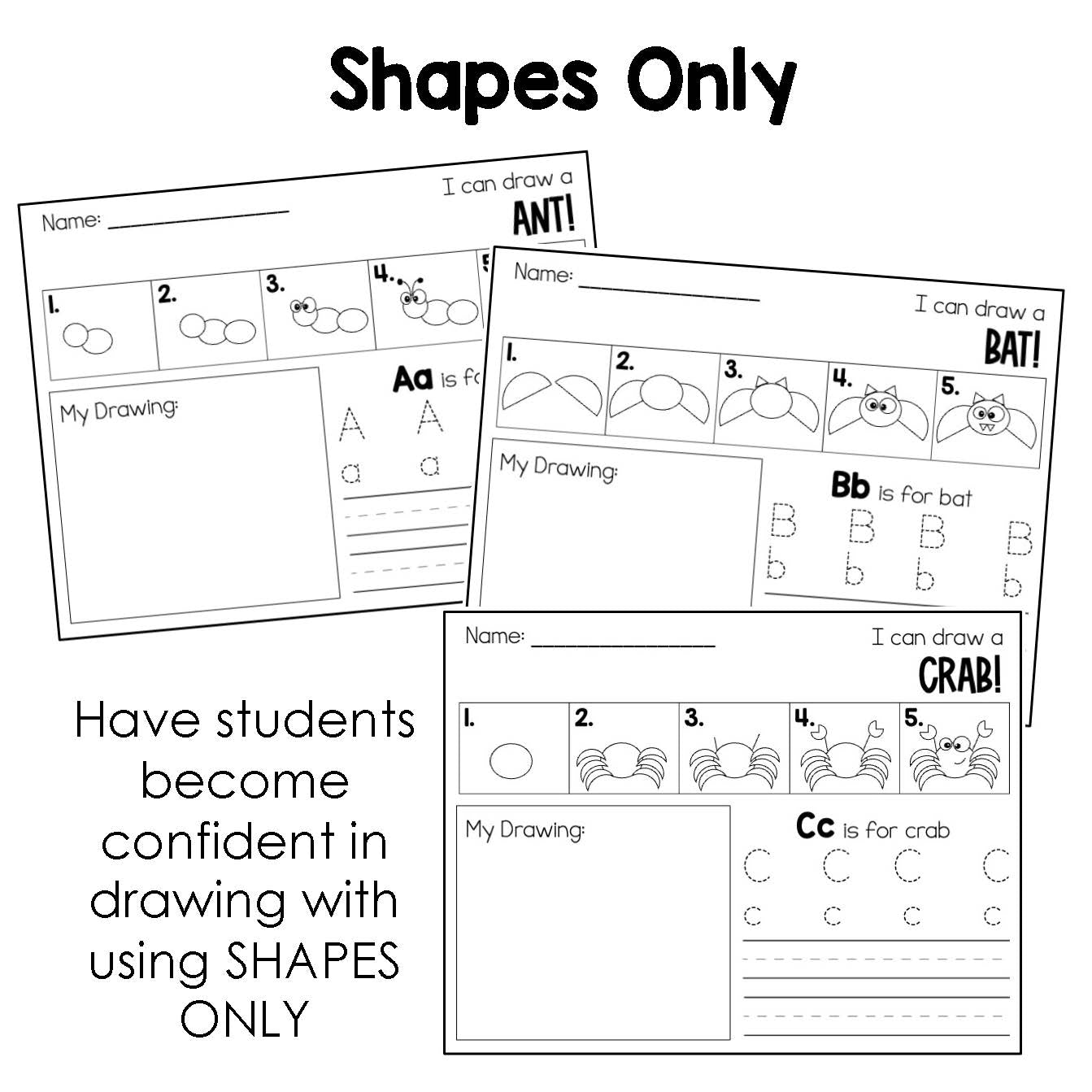 Alphabet Directed Drawings with Shapes