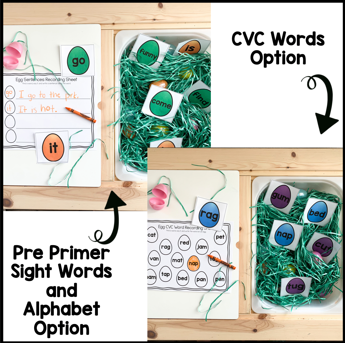 April Sensory Bin | Alphabet | Sight Word | CVC word center | Editable