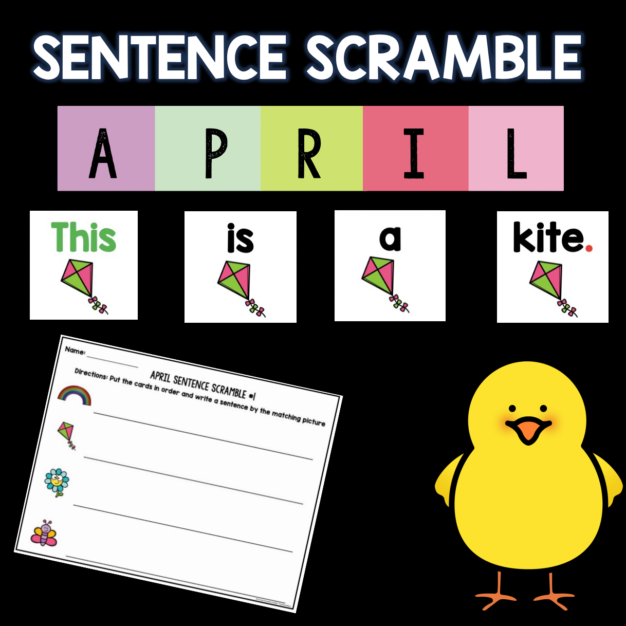 April Sentence Scramble | Centers | Kindergarten