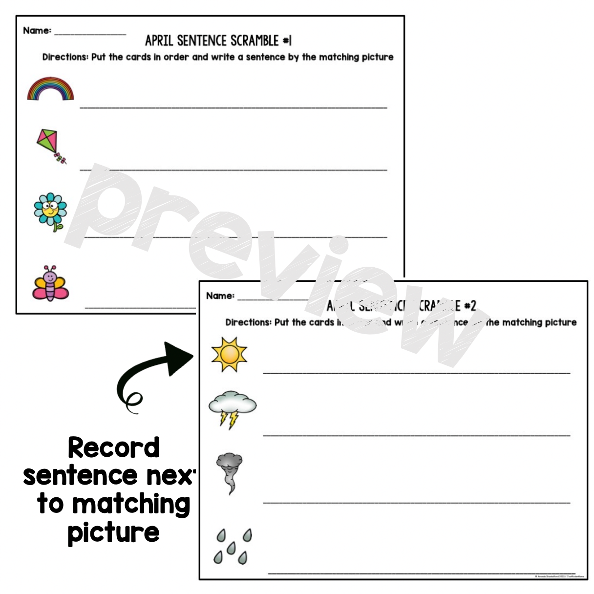 April Sentence Scramble | Centers | Kindergarten