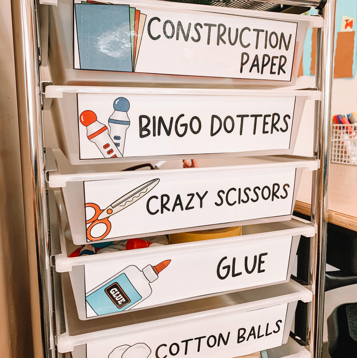 Art Supplies Rolling Cart Labels | Craft Center | Editable
