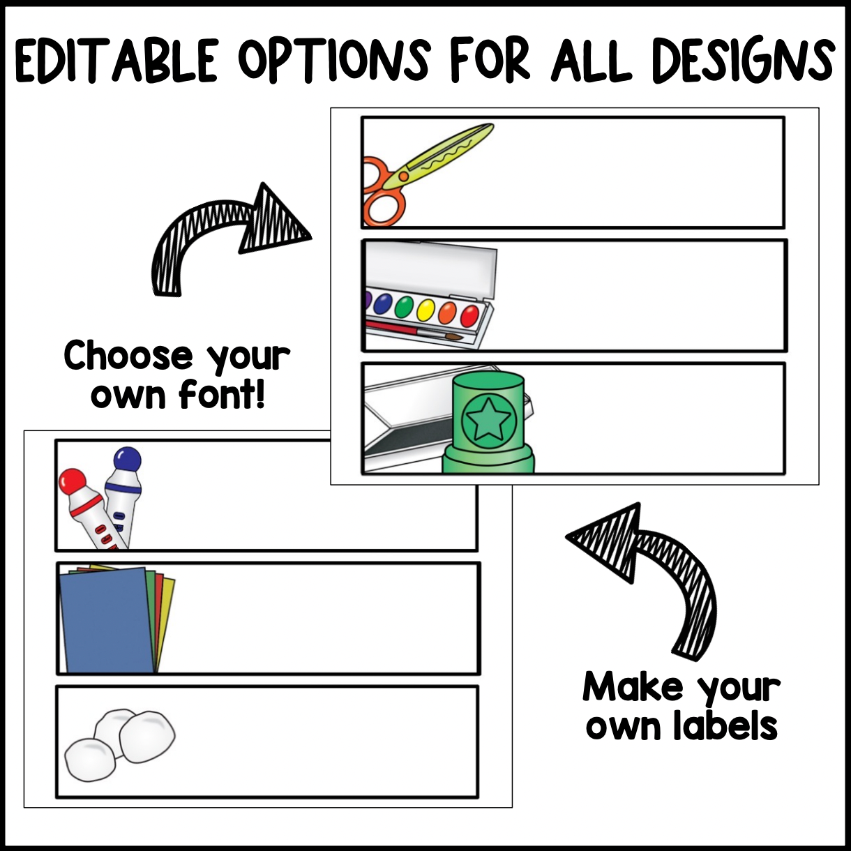 Art Supplies Rolling Cart Labels | Craft Center | Editable