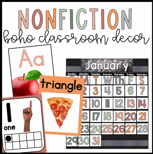 Boho Nonfiction Classroom Decor Bundle | Real Pictures