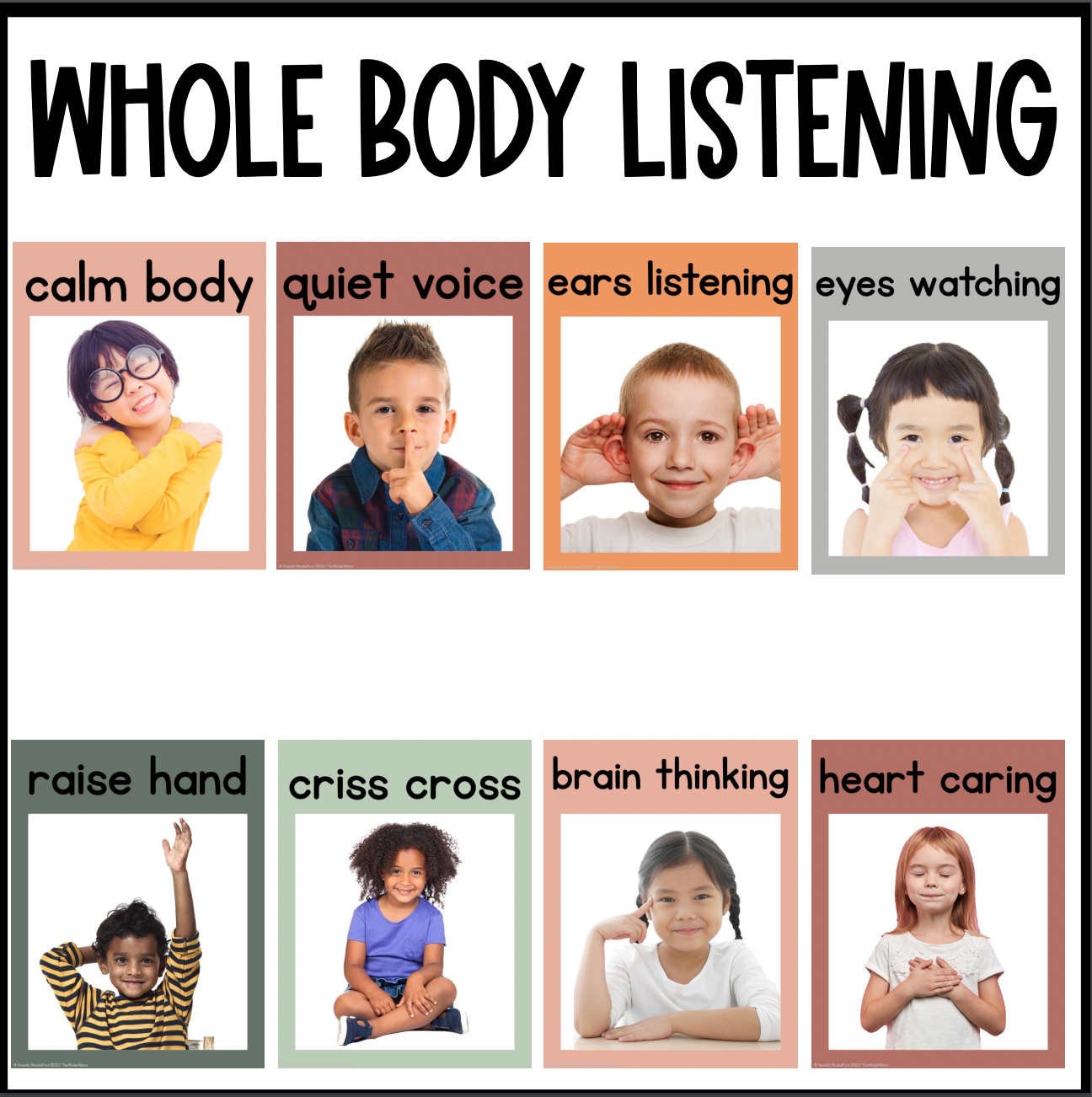 Boho Whole Body Listening Posters | Real Pictures | Classroom Rules