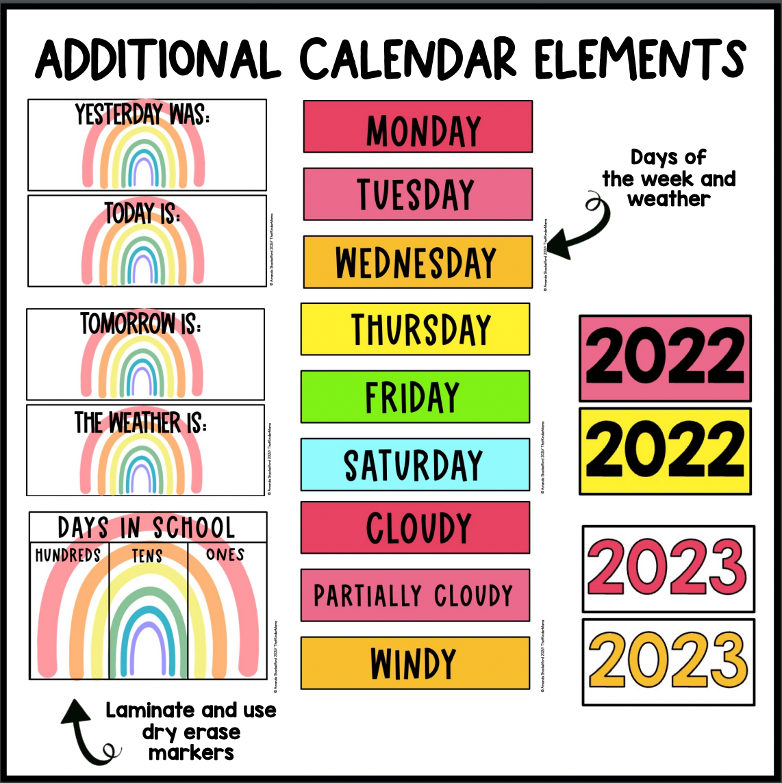Bright Rainbow Calendar | Editable | Colorful Classroom Decor