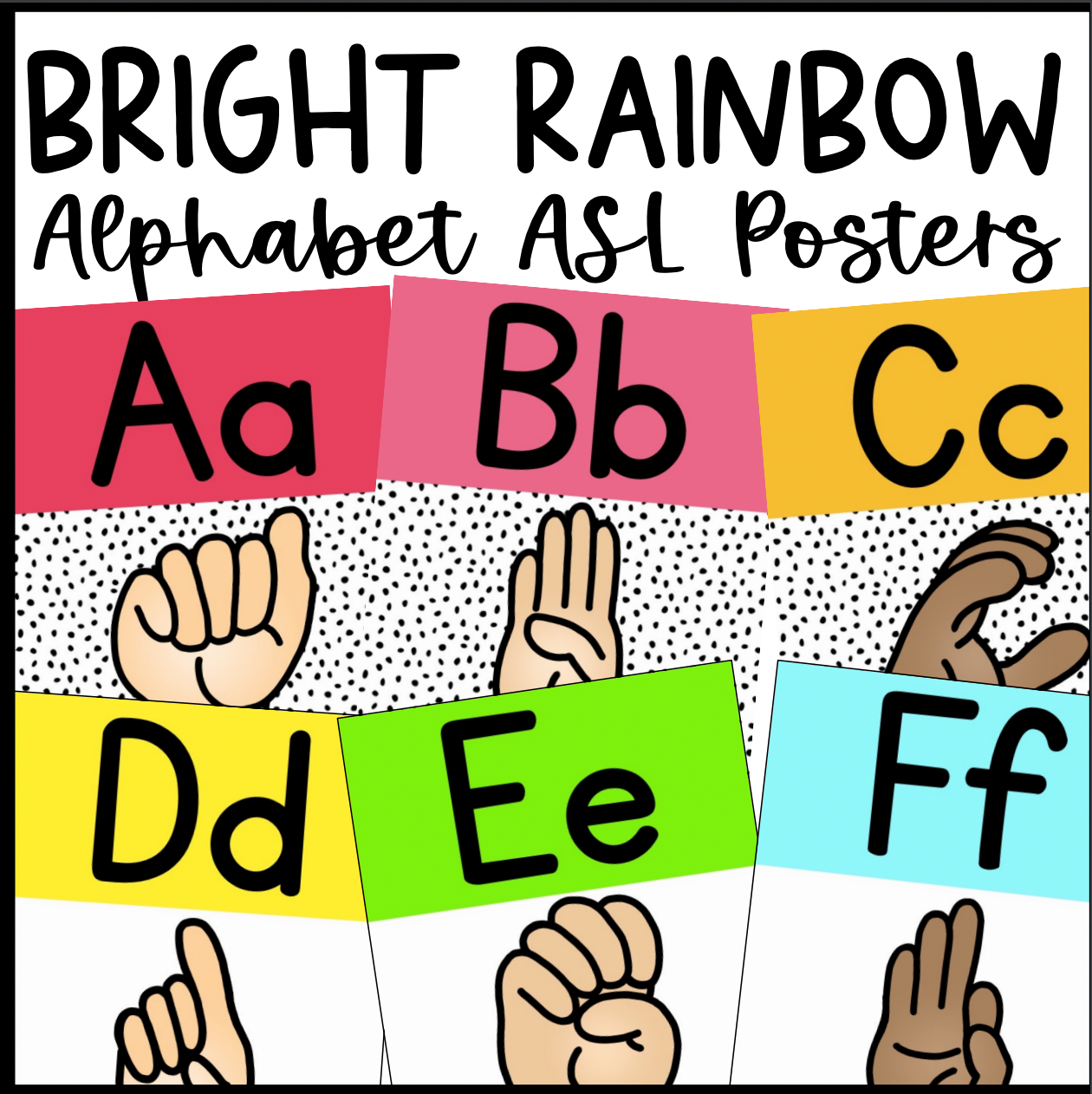 Bright Rainbow ASL Alphabet Poster | Dalmatian Print | Editable