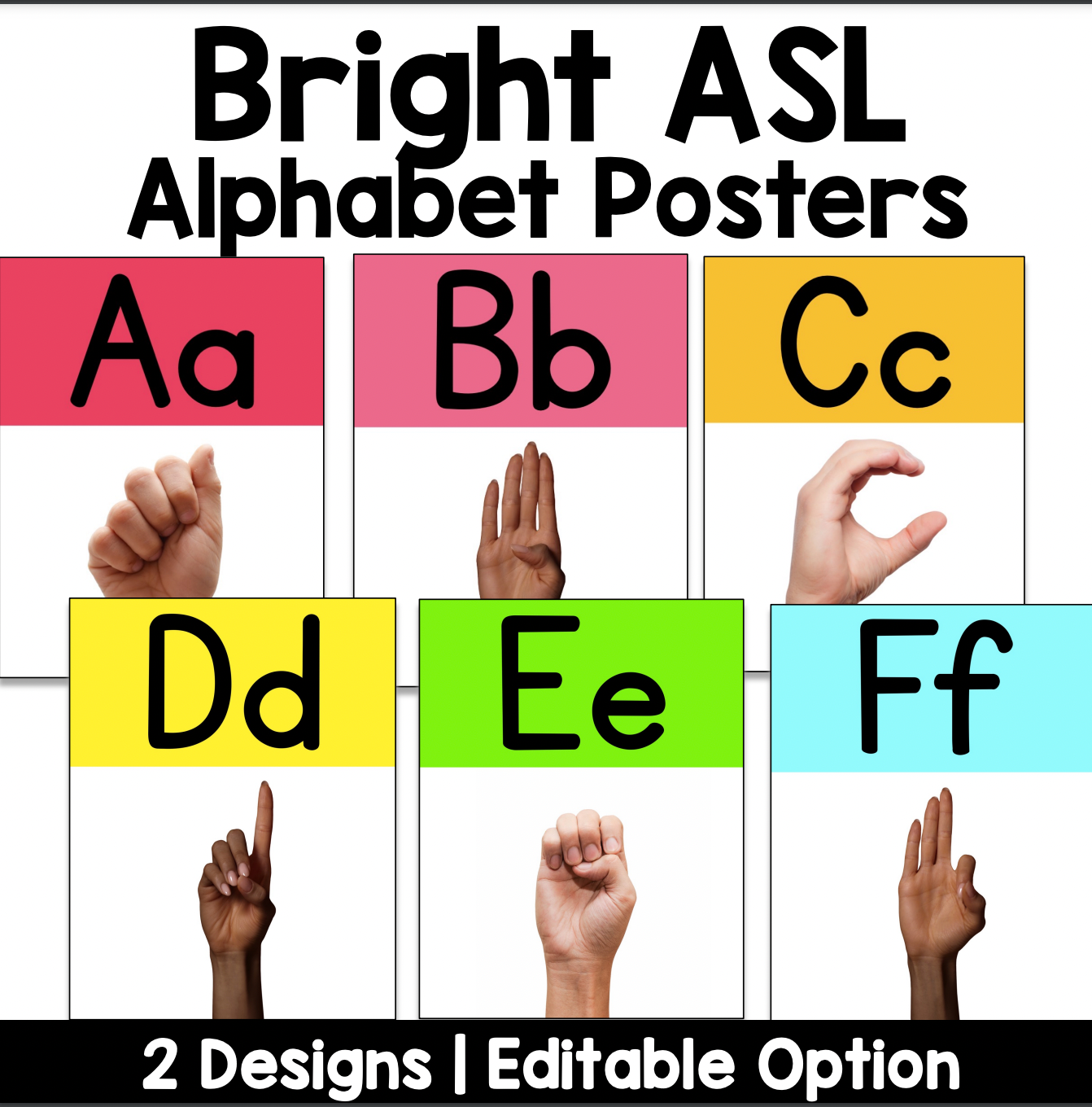 Bright Rainbow ASL Alphabet Poster | Real Pictures | Nonfiction | Editable