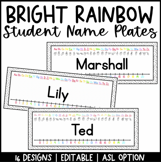 Bright Rainbow Name Plates | Editable | Dalmatian | Name Tags | ASL