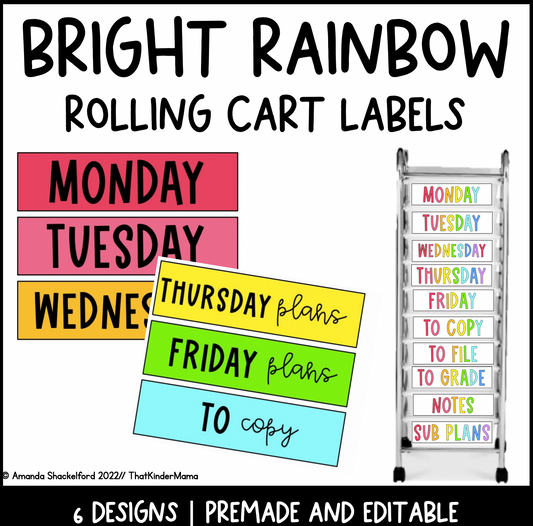 Bright Rainbow Rolling Cart Labels | Editable | Dalmatian