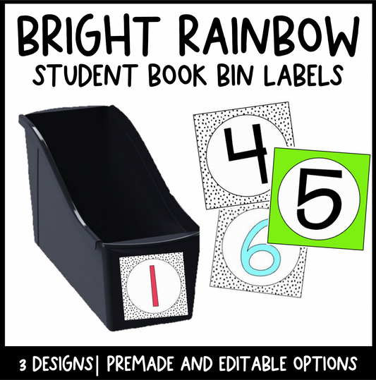 Bright Rainbow Student Book Bin Labels | Editable | Dalmatian
