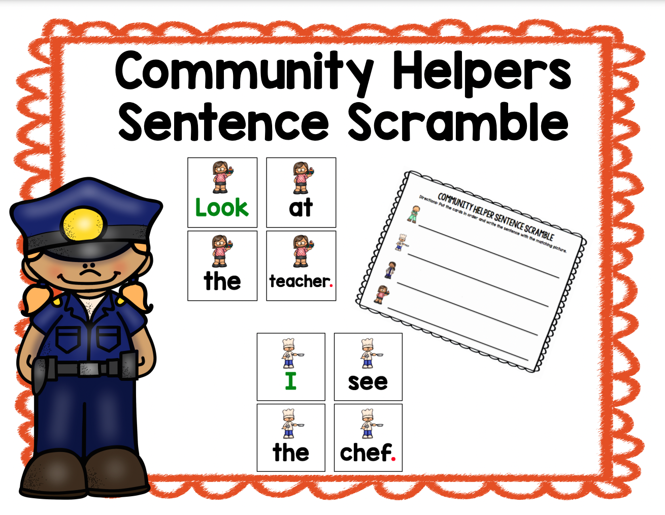 Community Helper Sentence Scramble | Kindergarten