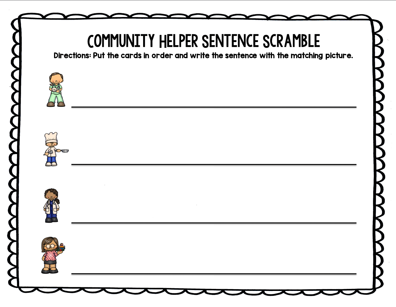 Community Helper Sentence Scramble | Kindergarten