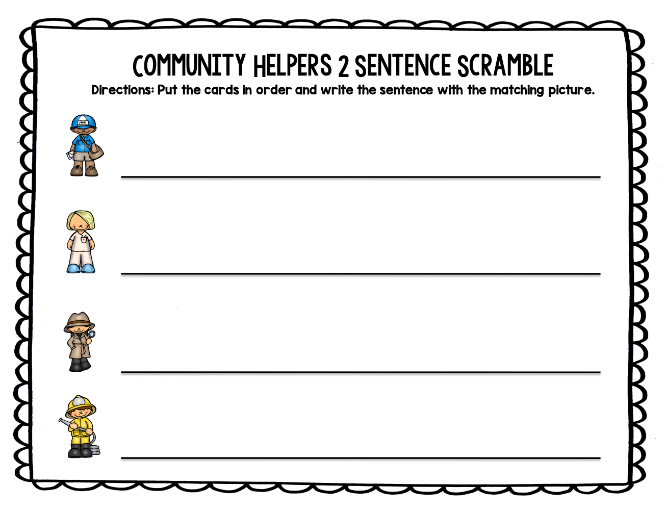 Community Helper Sentence Scramble | Kindergarten