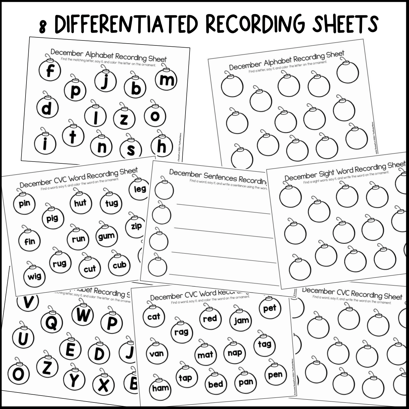 December Sensory Bin | Alphabet | Sight Word | CVC word center | Editable