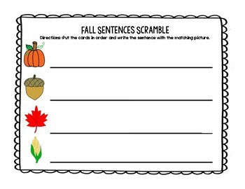 Fall Sentence Scramble | Centers | Kindergarten