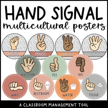 Modern BOHO Multicultural Hand Signals for Classroom Management