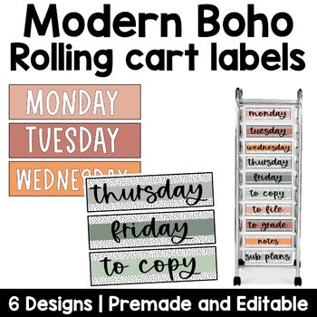 Modern Boho Rolling Cart Labels | Editable | Dalmatian