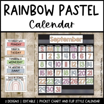 Pastel Rainbow Calendar | Editable | Neutral Classroom Decor