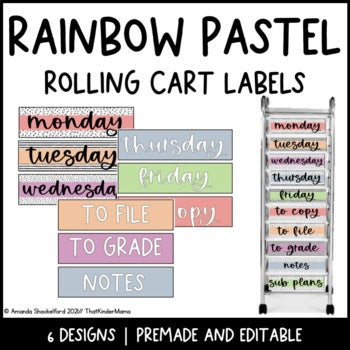 Pastel Rainbow Rolling Cart Labels | Editable | Dalmatian