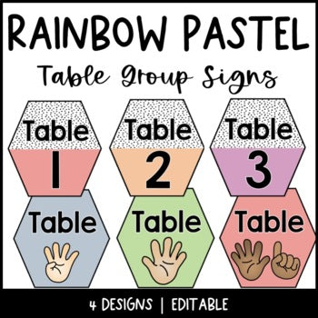 Pastel Rainbow Table Group Signs | Editable | Dalmatian | Bulletin Board Display