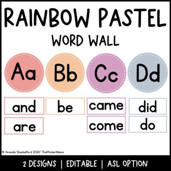 Pastel Rainbow Word Wall | ASL | Editable