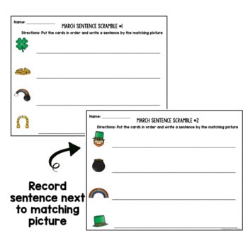 March Sentence Scramble | Centers | Kindergarten