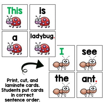 Insect Sentence Scramble | Centers | Kindergarten