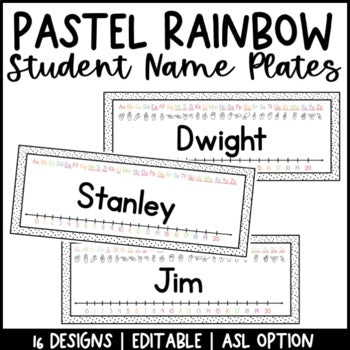 Pastel Rainbow Name Plates | Editable | Dalmatian | Name Tags | ASL