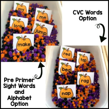 October Sensory Bin | Alphabet | Sight Word | CVC word center | Editable