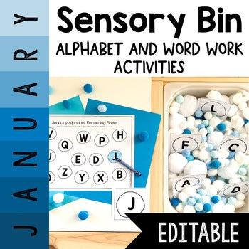 January Sensory Bin | Alphabet | Sight Word | CVC word center | Editable