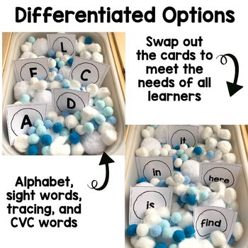January Sensory Bin | Alphabet | Sight Word | CVC word center | Editable