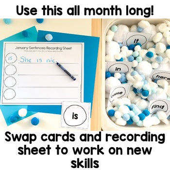 January Sensory Bin | Alphabet | Sight Word | CVC word center | Editable