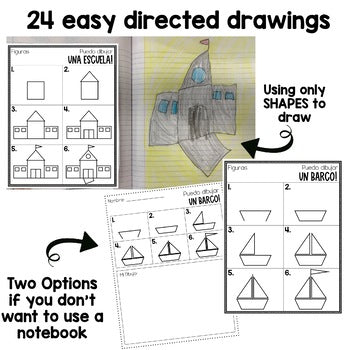 Spanish Kindergarten Illustration Unit | I Can Draw With Shapes | Draw and Color