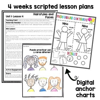 Spanish Kindergarten Illustration Unit | I Can Draw With Shapes | Draw and Color